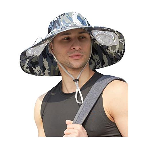 BOTOWI cappelli da sole da uomo con ventilatore cappello da giardino cappello da escursionismo cappelli da pesca cappelli di raffreddamento, 2 modalità di alimentazione solare e usb, gray 1#, one size
