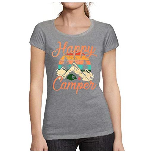 Ultrabasic donna maglietta campeggiatore felice - happy camper - t-shirt stampa grafica divertente vintage idea regalo originale alla moda grigio chiazzato m