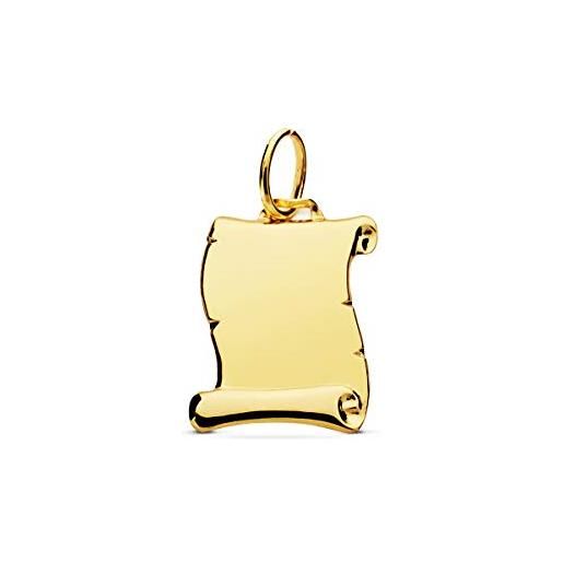 Alda Joyeros ciondolo pergamena liscio oro giallo 18 carati 14 mm gioiello personalizzato