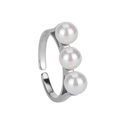 N/B anello in argento sterling 925 con tre perle, regalo per donne