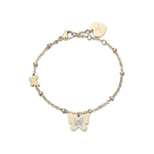 Luca Barra bracciale da donna bracciale in acciaio dorato con farfalla e con cristalli bianchi. Lunghezza: 16 + 3 cm. La referenza è bk1989