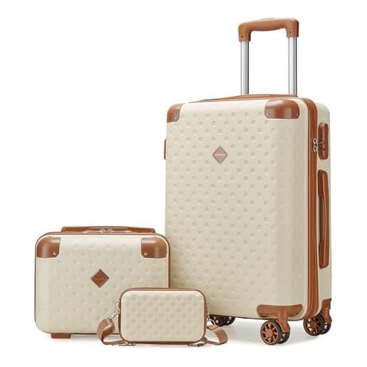 Joyway set di valigie 3 pezzi in abs trolley 4 ruote la valigia contiene 1 astuccio per cosmetici e 1 borsa portatile bianco