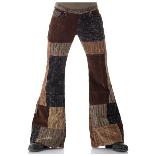 COMYCOM uomini patchwork di velluto pantaloni brown 70 retro marrone w34/l32