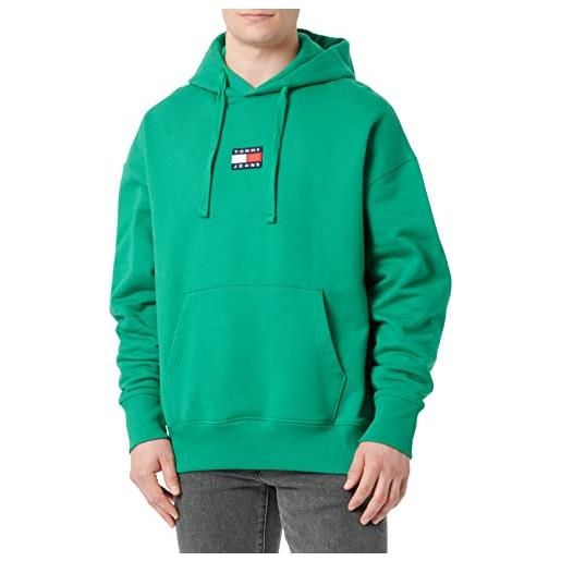 Tommy Jeans tjm tommy badge hoodie dm0dm10904 felpe con cappuccio, verde (green malachite), l uomo