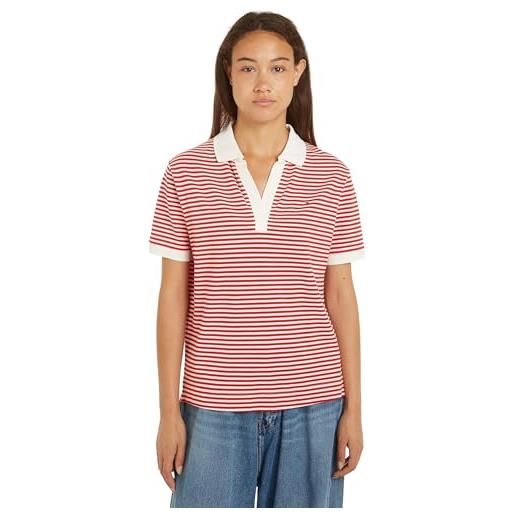 Tommy Hilfiger maglietta polo maniche corte donna regular fit, rosso (mini stp fierce red/ white), xl