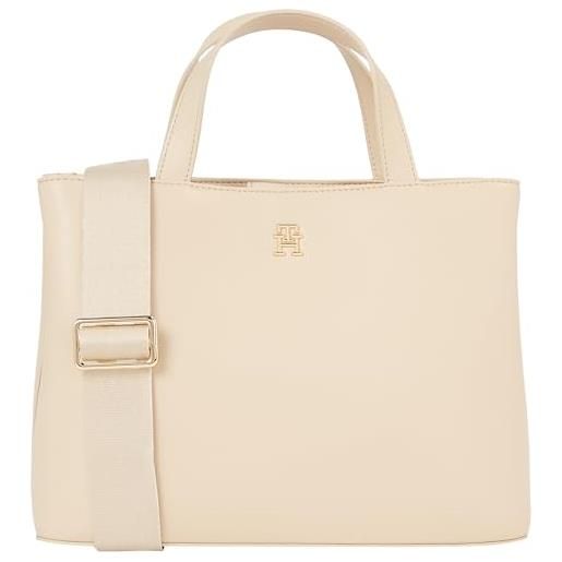 Tommy Hilfiger th essential sc satchel aw0aw15721, borse a tracolla donna, beige (white clay), os