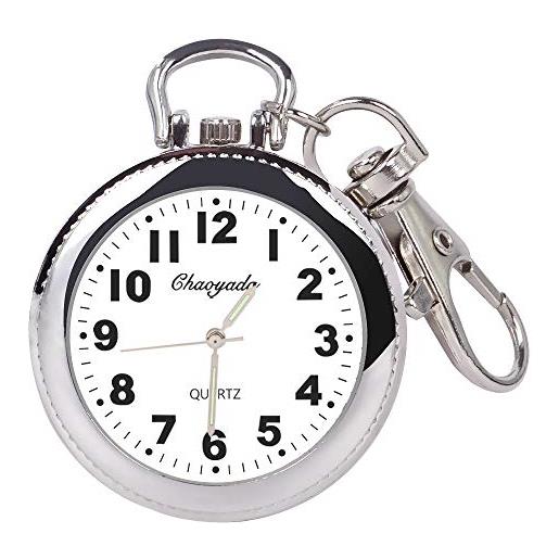 FUNGORGT orologio da tasca minimalista ultra sottile open face quarzo orologio da tasca con fibbia chiave unisex portatile unisex orologio da tasca, g-argento. , 