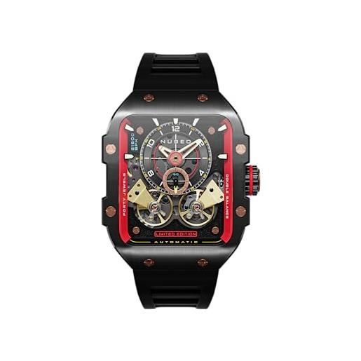 Nubeo maven nb-6077-05 - orologio automatico da uomo, 44 mm, con cinturino in silicone, nero, maven automatic limited edition