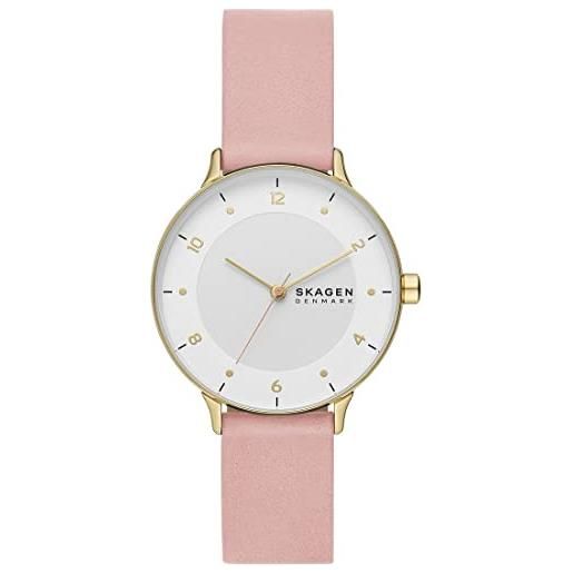 Skagen riis orologio per donna, movimento al quarzo con cinturino in acciaio inossidabile o in pelle, rosa chiaro e tonalità oro, 36mm