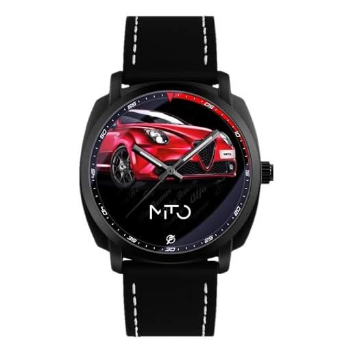 360 tech orologio da polso nero opaco con cinturino in pelle pu japan movt gadget compatibile alfa romeo quadrifoglio gtam (mito rosso)