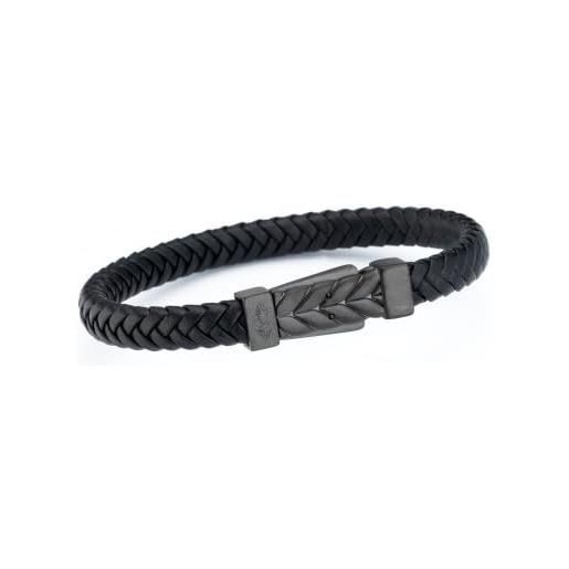 ANJEWELS bracciale pulseira em pele spiga black cilindrico aa. P256lbkk. M marca, única, metallo non prezioso, nessuna pietra preziosa