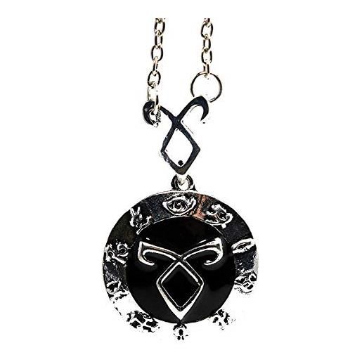 Skudy collana con ciondolo a forma di runa ispirata alla serie shadowhunters - the mortal instruments e del fray con custodia rivestita con pompon