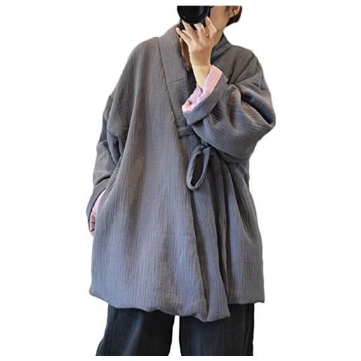 NFYM giacca da donna in cotone hanten giapponese stile kimono caldo trapuntato cappotto invernale, grigio, taglia unica