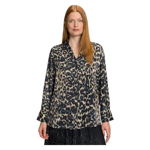 ULLA POPKEN blusa di raso con design leopardato, colletto da camicia e maniche lunghe nero 42+ 814031100-42+