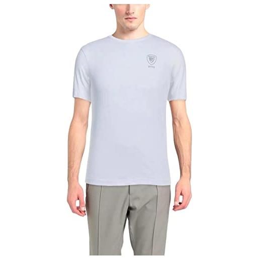 Blauer t-shirt uomo 23sbluh02096100 bianca cotone regular fit cotone girocollo mezza manica logo scudetto petto tono su tono l