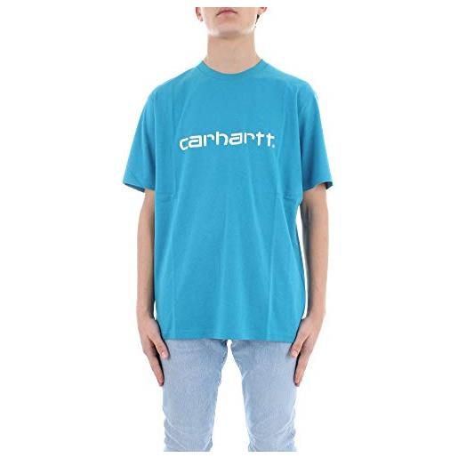 Carhartt wip s/s script t-shirt uomo manica corta pizol/white (m)