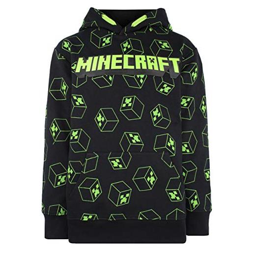 Minecraft - minecraft clothes - felpa con cappuccio minecraft con fantasia per ragazzi - felpa con cappuccio nera in cotone 100% - felpa con cappuccio verde creeper - minecraft gifts - nero, nero , 