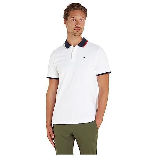 Tommy Jeans maglietta polo uomo maniche corte reg flag regular fit, bianco (white), xxl
