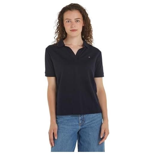 Tommy Hilfiger maglietta polo maniche corte donna regular fit, rosso (mini stp fierce red/ white), xl