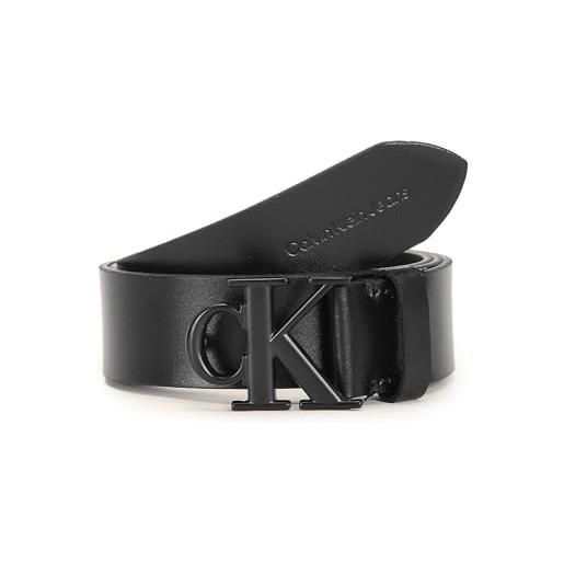 Calvin Klein Jeans cintura uomo mono plaque belt in pelle, nero (black), 105 cm