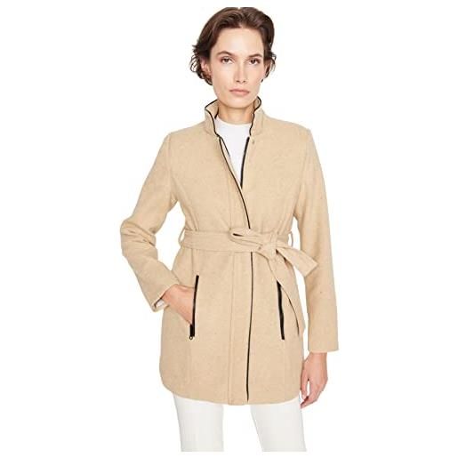 Trendyol damen regular zweireihig plain webstoff mantel cappotto, beige, 36 da donna