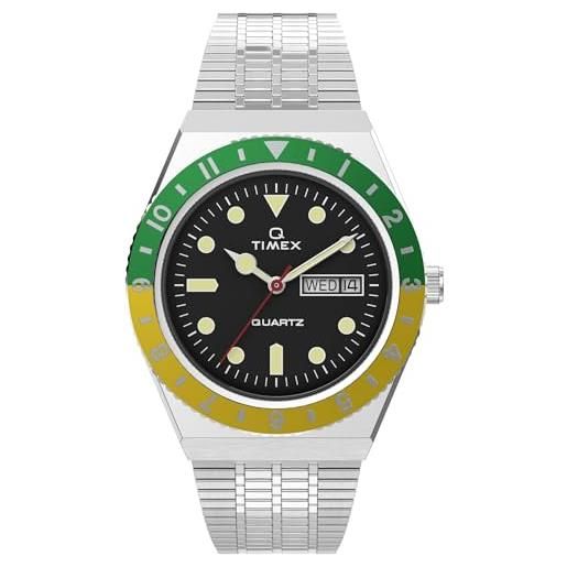 Timex mens q reissue 38 mm stainless steel bracelet watch stainless steel/black/green/yellow, bracciale
