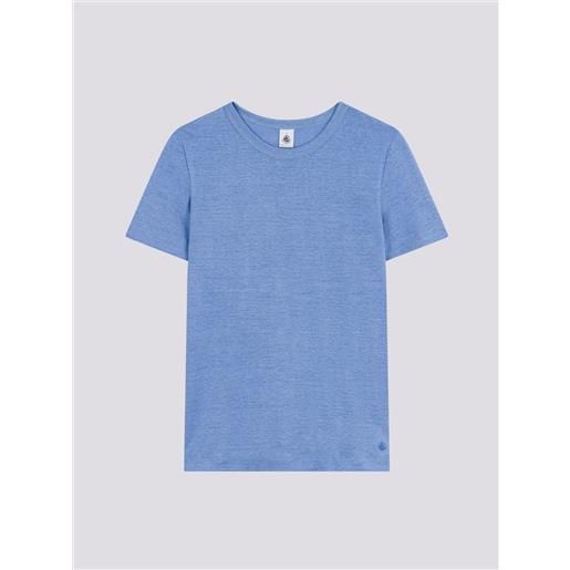 PETIT BATEAU t-shirt l'iconique in lino azzurro da donna