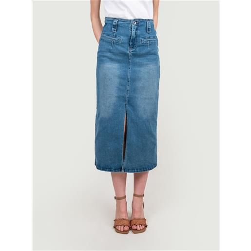 ANDREA MORANDO gonna di jeans midi con maxi spacco frontale