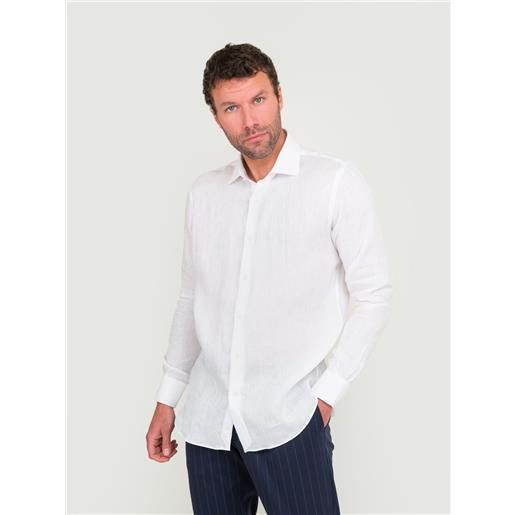 ANDREA MORANDO camicia slim fit in lino bianca