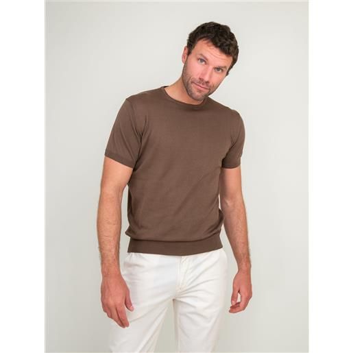 ANDREA MORANDO t-shirt girocollo in cotone color tabacco