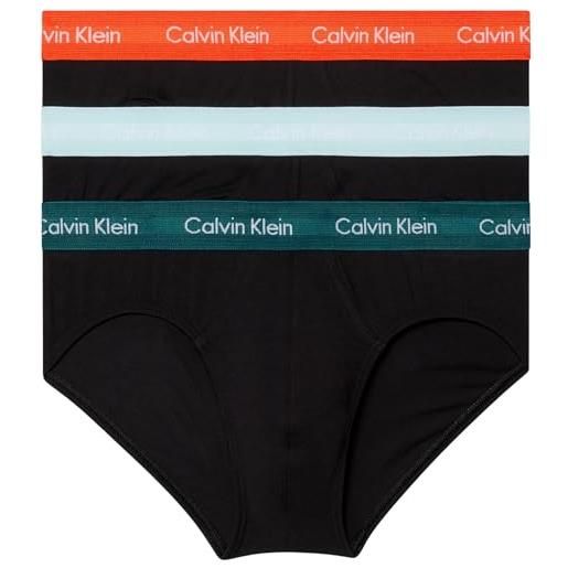 Calvin Klein hip brief 3pk 000nb2613a slip a vita bassa, nero (black w/pompian red logos), m uomo