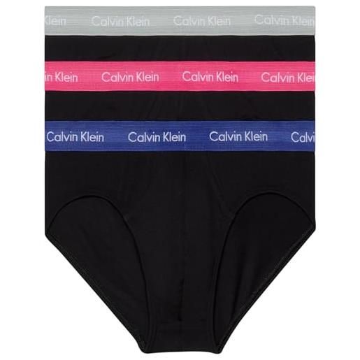 Calvin Klein hip brief 3pk 000nb2613a slip a vita bassa, nero (black w/pompian red logos), m uomo