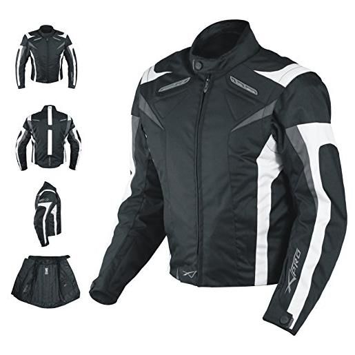 A-Pro giacca tessuto moto protezioni ce manica staccabile gilet termico bianco m