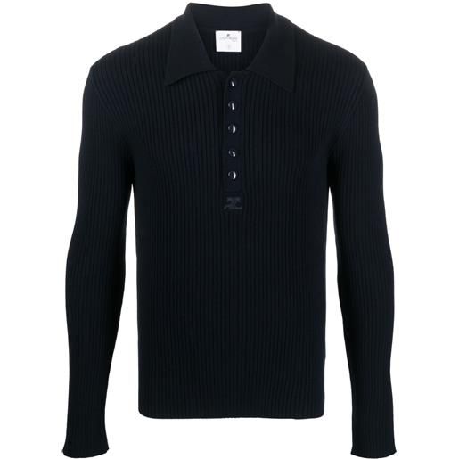 Courrèges ribbed-knit long-sleeve polo - blu