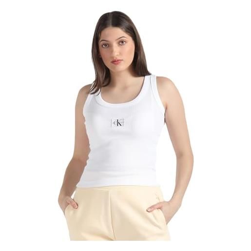 Calvin Klein Jeans woven label rib tank top j20j222566 altri maglia, bianco (bright white), m donna