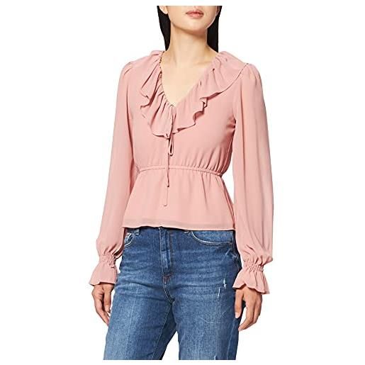 NA-KD frill v-neck chiffon blouse camicia da donna, rosa polvere, 48