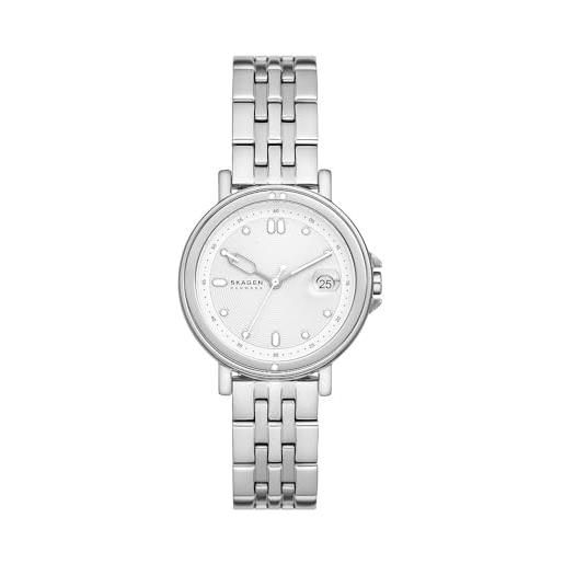 Skagen signatur orologio per donna, movimento al quarzo con cinturino in acciaio inossidabile o in pelle, tonalità argento e bianco, 34mm