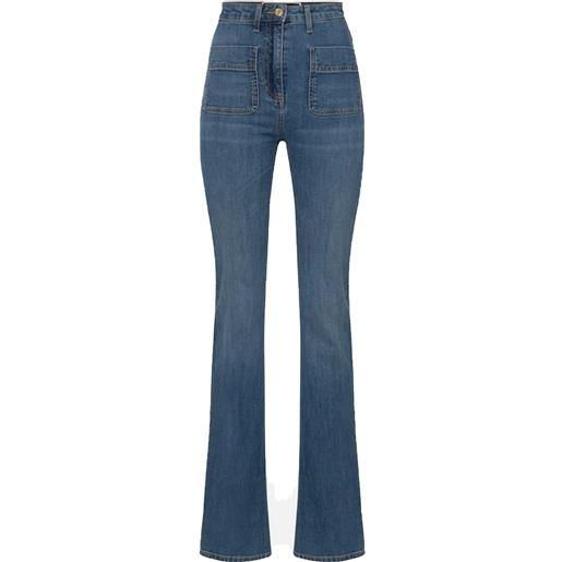 Elisabetta franchi jeans a zampetta con placche logo colore blue denim