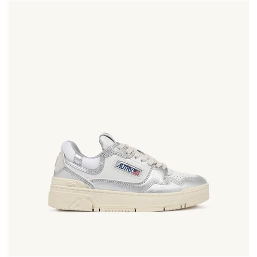 autry sneakers clc low in pelle e suede argento
