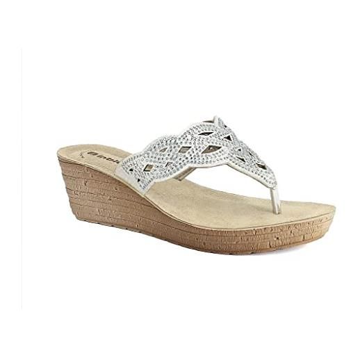 Inblu ciabatte donna infradito con zeppa e strass, bianco, 38 eu