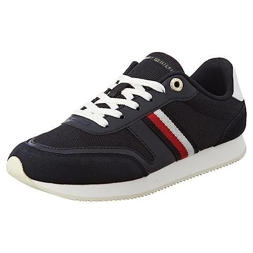 Tommy Hilfiger sneakers da runner donna essential stripes scarpe sportive, blu (space blue), 36 eu