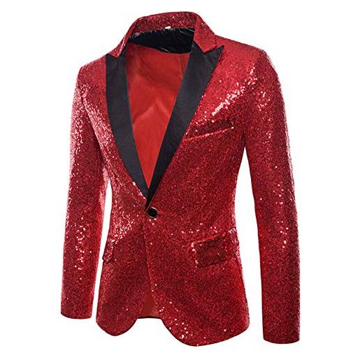 DUHGBNE giacca da uomo di lusso casual con motivo floreale, vestibilità regolare, elegante giacca da smoking floreale, adatta per tutte le stagioni, rosso-a, l