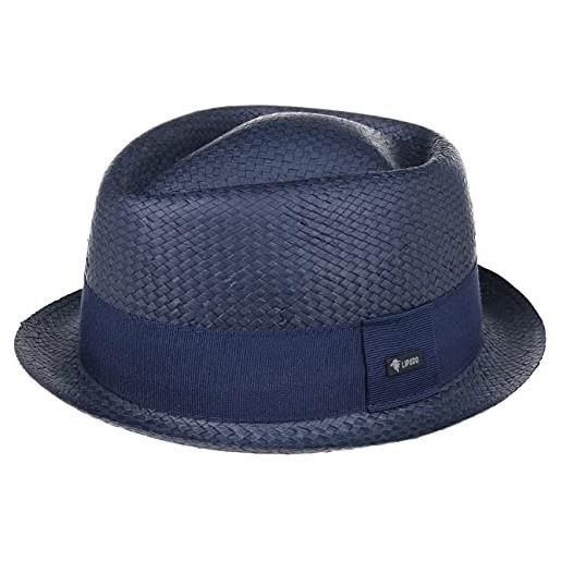 LIPODO cappello di paglia uni colour pork pie donna/uomo - made in italy estivo da sole con nastro grosgrain primavera/estate - s (54-55 cm) blu