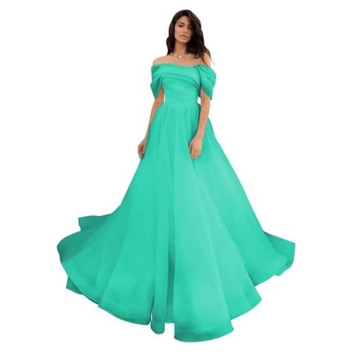 UMLXYER off the shoulder tulle prom dresses abito da sposa lungo per la sposa rughe senza maniche abiti da sera formali turquoise xl