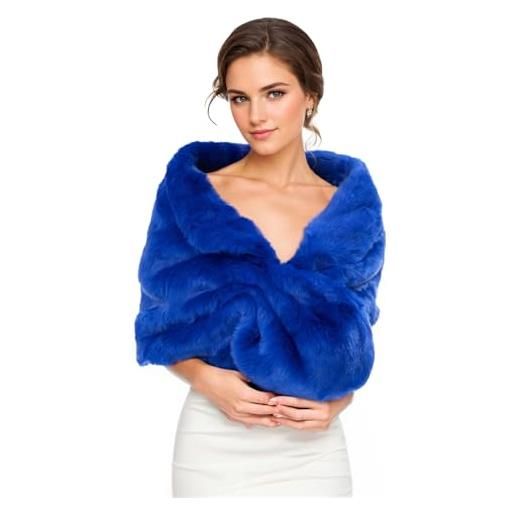Lifup scialle stola donna pelliccia sintetica sciarpa elegante morbido coprispalle per matrimonio invernale cerimonia sposa damigella blu