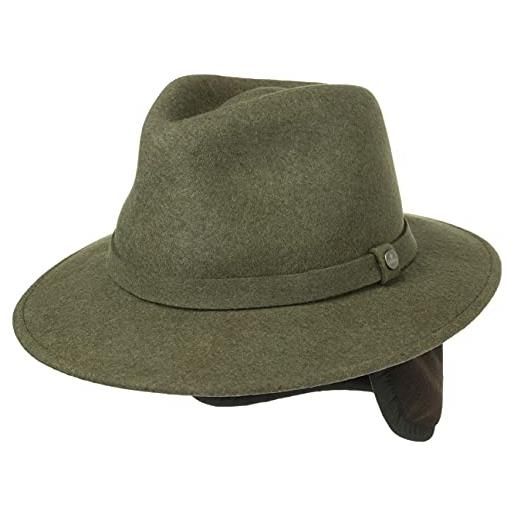 LIERYS traveller cappello in feltro di lana con paraorecchie - cappello per esterno made in italy - autunno/inverno- repellente all'acqua - cappello invernale ripieghevole - oliva 60 cm