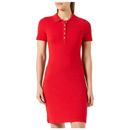 Tommy Hilfiger abito a polo donna 1985 slim pique slim fit, rosso (fireworks), s