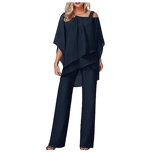 Generic tuta donna estiva elegante completo larghi tuta moda donna 2 pezzi set vita alta pantalone e tulle camicia elegante completino suit due pezzi set abbigliamento da cerimonia estivo tuta