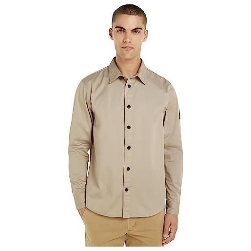 Calvin Klein Jeans monologo badge relaxed shirt j30j323255 camicie casual, beige (plaza taupe), l uomo