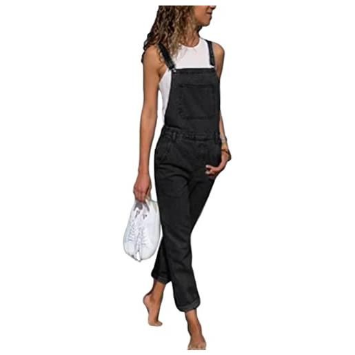 Yesgirl salopette jeans donna senza maniche tuta in denim da donna jumpsuit pantaloni casual vintage jeans lunga salopette estivi moda overall playsuit romper d blu scuro l